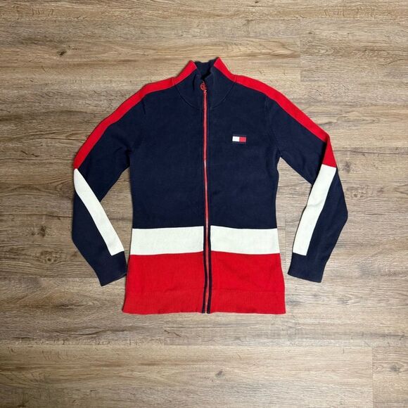 Tommy Hilfiger Navy Sweater with Red and White Trim - Picture 1 of 8
